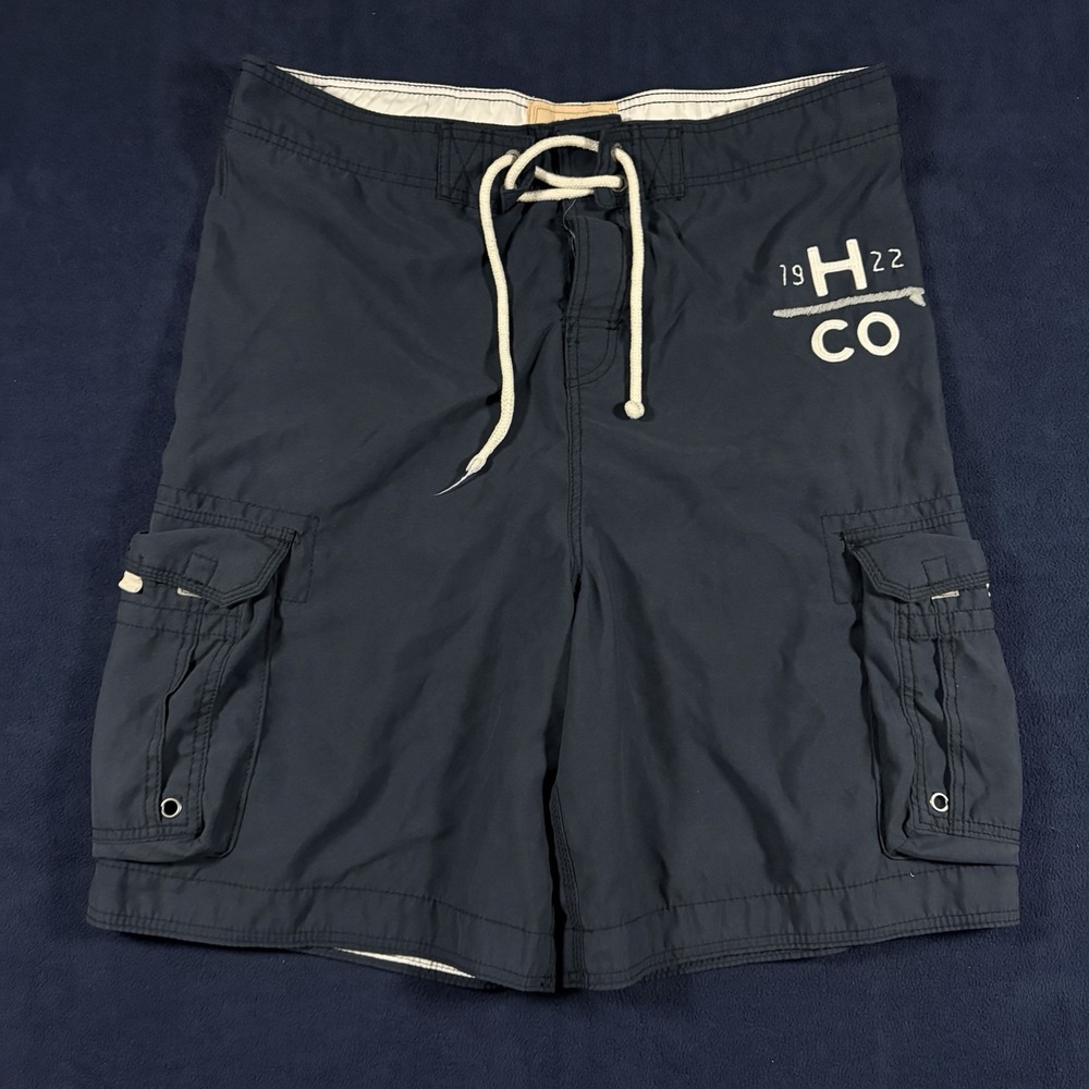 VTG Y2K Hollister Mens L Cargo Board Shorts Navy Blue Swim Trunks Baggy Surf